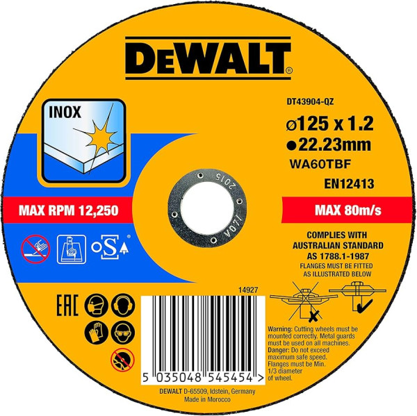 DT43904 DEWALT REZNA PLOČA ZA INOX 125 X 1.2 MM