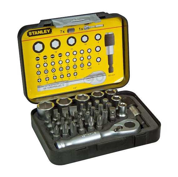1-13-906 STANLEY SET BITOVA I NASADNIH KLJUĆEVA SA RAČNOM 1/4'' 39 KOM